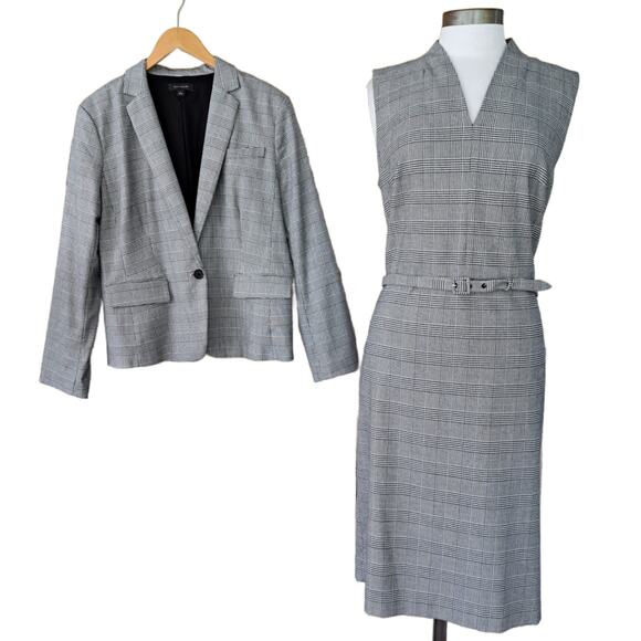 ANN TAYLOR One-button Blazer In Glen Plaid In Black / White Size 14 Stretch - Picture 6 of 7